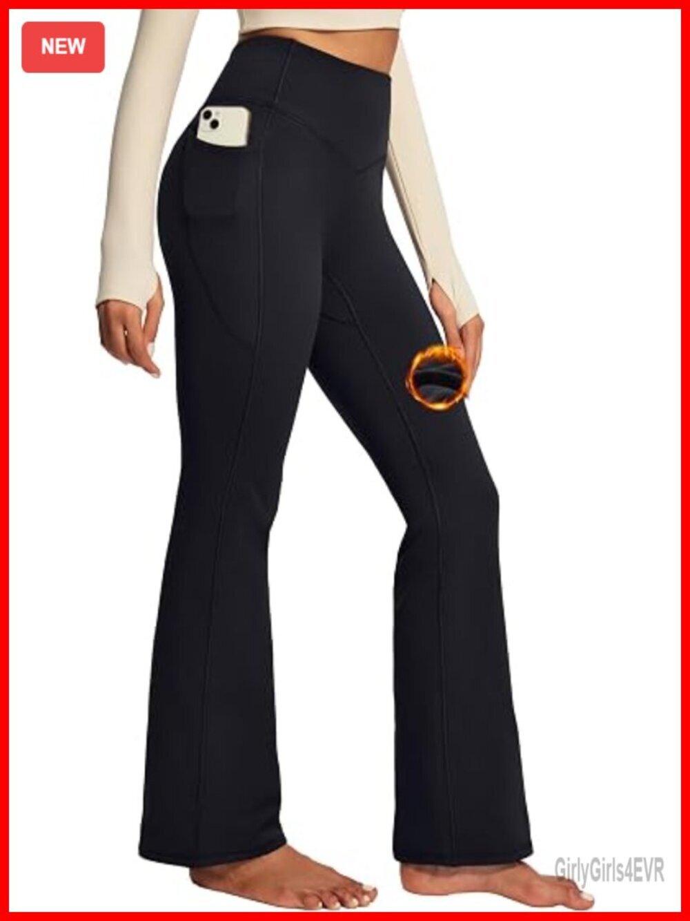 Women's Fleece Lined Flare Leggings with Pockets - High Waisted Bootcut Yoga
